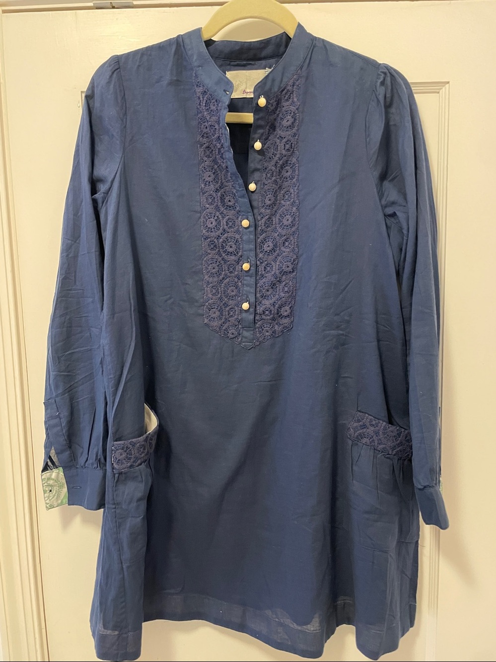 Trovata “Costa” blue cotton dress with lace insets - S